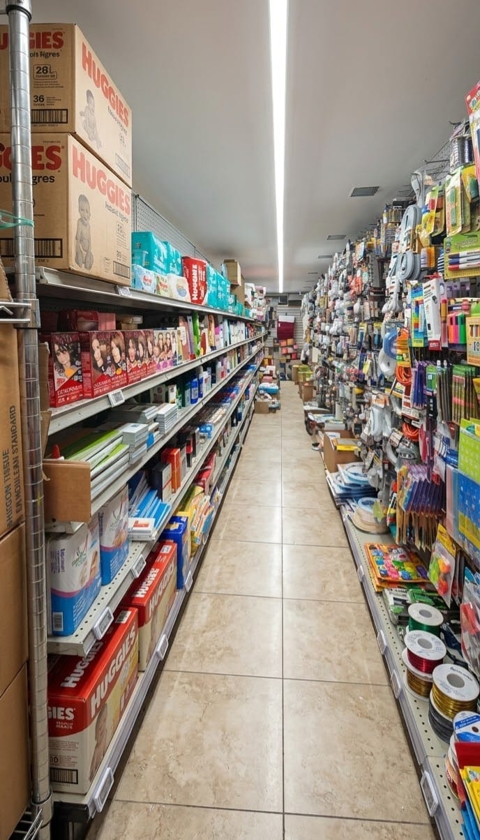 Aisle with diapers, personal care, school and party supplies